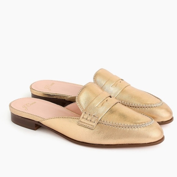 JCREW women’s academy Penny loafers gold metallic slip on flats size 9.5 leather